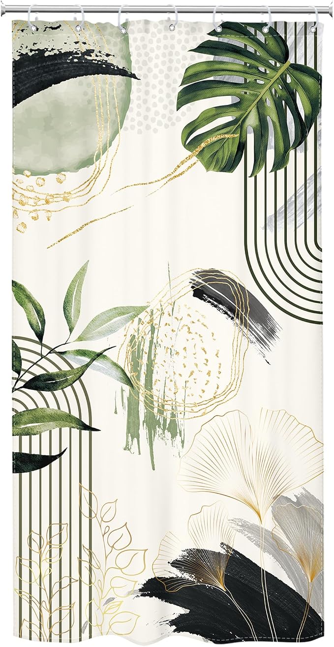 Grey Green Boho Small Shower Curtain 36Wx72H Stall RV Narrow Tropical Palm - Image 6