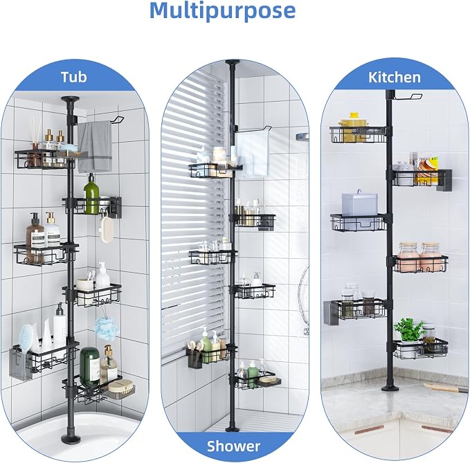 GearFusion Shower Caddy Organizer Tension Pole, Rustproof 4 Tier Corner Shower - Image 9