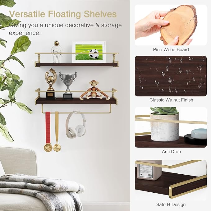Floating Shelves Bathroom Shelves Over Toilet Set of 2, Bathroom Wall Shelves - Image 7