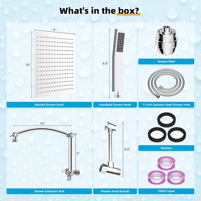 Hibbent All Metal 10'' Filtered Rainfall Shower Head - Image 8