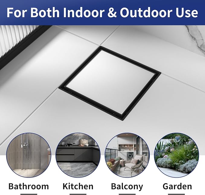 Square Shower Drain 8", Matte Black Floor Drain - Image 7