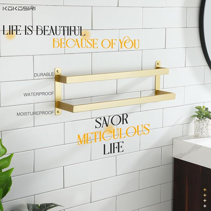 KOKOSIRI Bath Towel Bars Bathroom 2-Tiers Ladder Brushed Gold Towel Rails 24 - Image 9