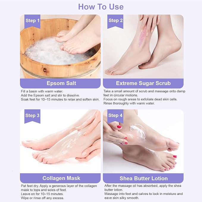 Epsom Salt Soak, Callus Remover Gel, Extreme Sugar Scrub, Collagen Mask & Shea - Image 7