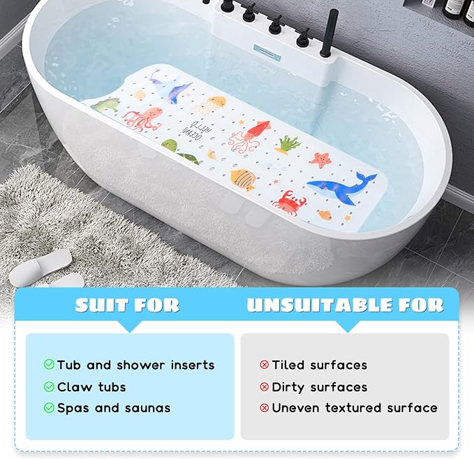 Baby Bath Mat for Tub Non Slip Kids Bathtub Mat Extra Long 40X16 Inch Toddler - Image 7