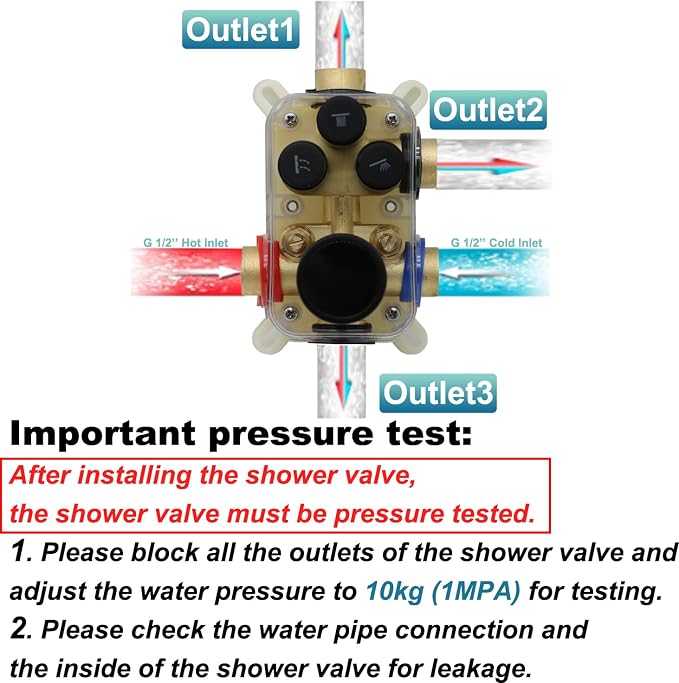 Solid Brass Shower Mixer Valve, Concealed 3 Way Outlet LED Digital Display - Image 7