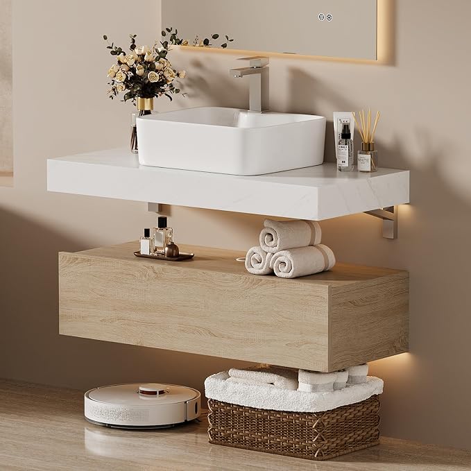 40" Floating Bathroom Vanity, Wall-Mounted Storage Cabinet Single Piece Set - Image 9