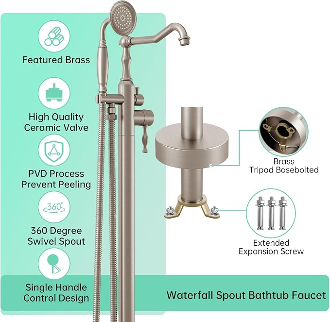 Hoimpro Free Standing Tub Faucet Freestanding Tub Filler Farmhouse Stand Alone - Image 8