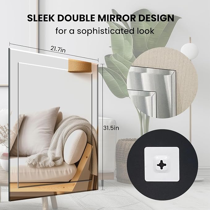 VASUHOME 22x32 Inch Frameless Double Layered Mirror - Image 7