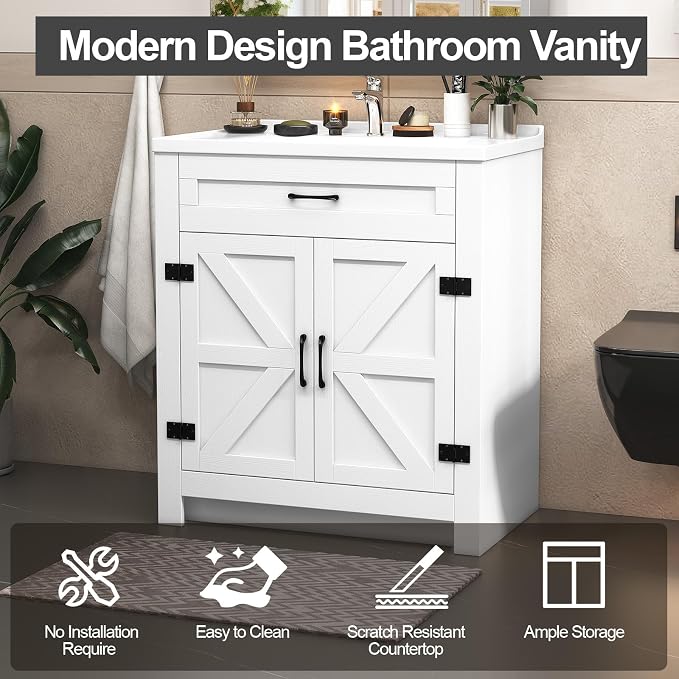 32inch Bathroom Sink Vanity Combo, Small Freestanding Single Bath Vanity Sink - Image 9