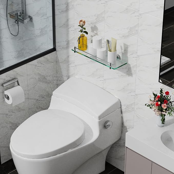 Glass Bathroom Shelves, Chrome Polished Floating Shelves - Image 6