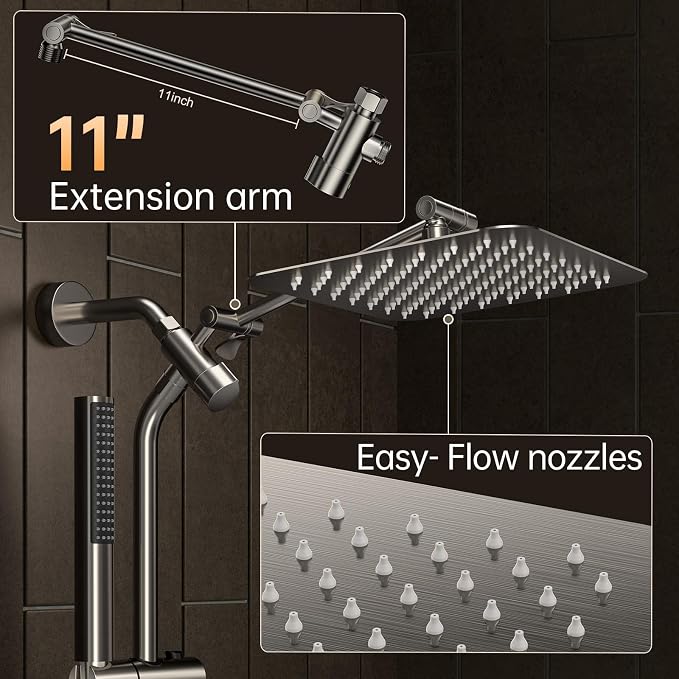 Veken Brushed Nickel Shower Head, Hand Held Bathroom Combo - Image 6