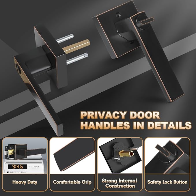 Privacy Door Levers, 5 Pack Oil Rubbed Bronze Door Handles Interior Heavy Duty - Image 7