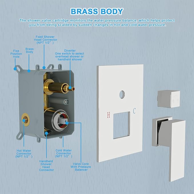 Lordear Rain Shower System Wall Mounted Shower Faucet Set - Image 7