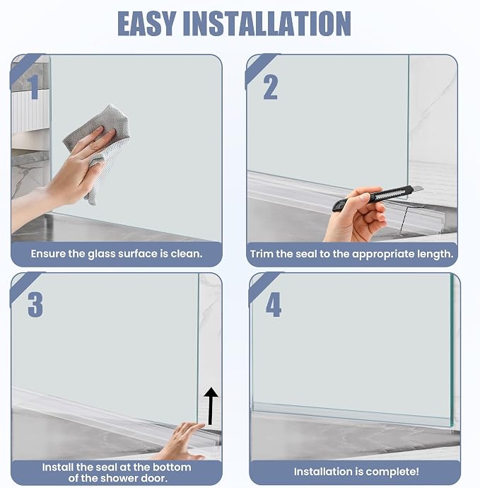 2-Pack Shower Door Bottom Seal, Ultra Clear Shower Door Seal Dtrip, Stop Shower - Image 8