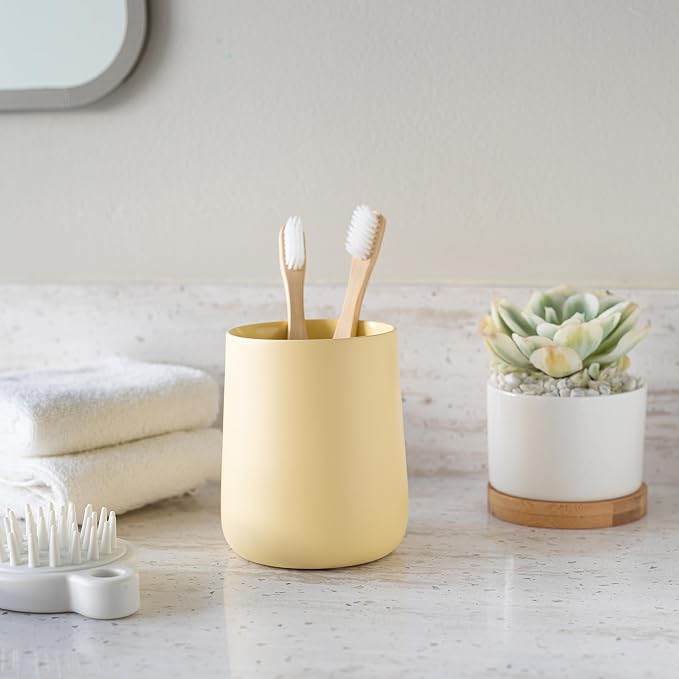 Matte Yellow Cream Toothbrush and Toothpaste Holder and Cup - Image 7
