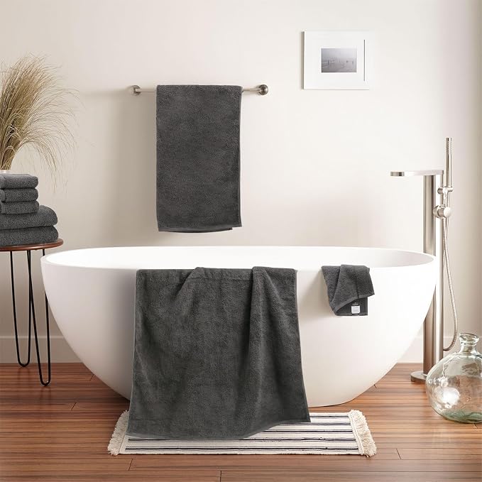 SEMAXE Bathroom Towel Set, 8-Piece Gray Cotton Towels - Image 9