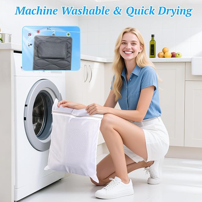 Bath Pillow for Tub with Laundry Bag & 17 Non-Slip Suction Cups, Extra Thick - Image 7
