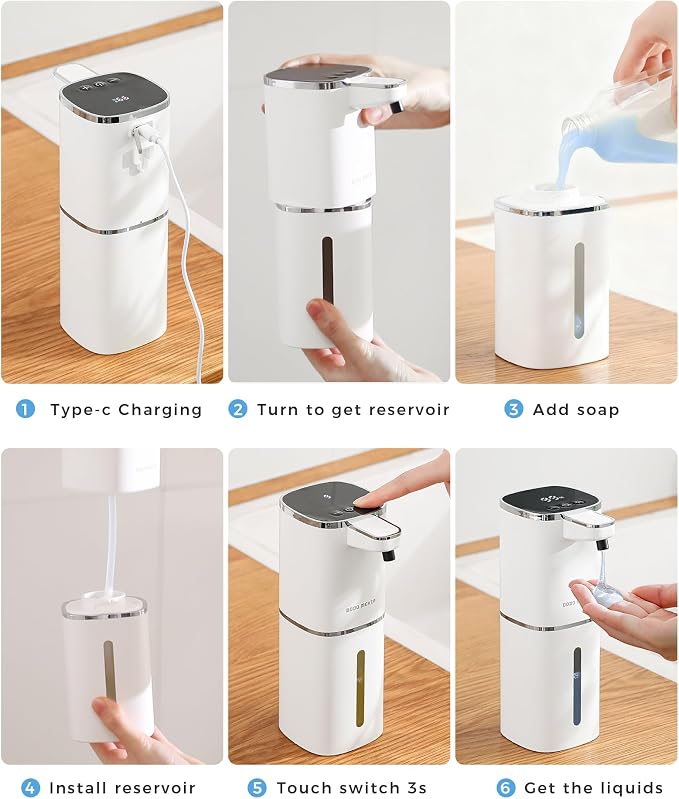 2 Pack Automatic Liquid Soap Dispenser, 12.8oz Rechargeable, Adjustable Liquid - Image 9