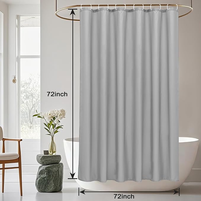 AooHome Hotel Shower Curtain Liner, Fabric Light Grey Shower Curtain - Image 8