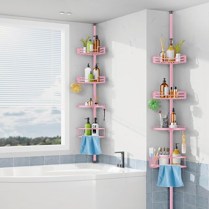 HAMITOR Corner Shower Caddy Tension Pole: Quick Installation 4-Tier Rustproof - Image 7