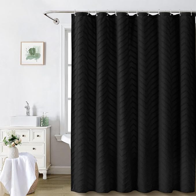 Black Boho Shower Curtain 72 x 78 Inches Woven Fabric Shower Curtain Tufted - Image 7