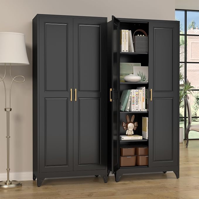 Kitchen Pantry Cabinet, 75”Black Metal Storage Cabinets - Image 9