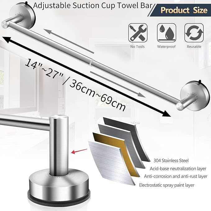 DGYB Adjustable Suction Cup Towel Bar - Image 6