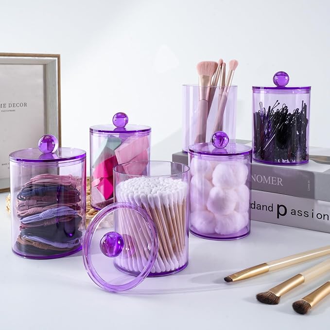 4 Pack Qtip Holder, Canister Apothecary Jar Set, Bathroom Jars - Image 7