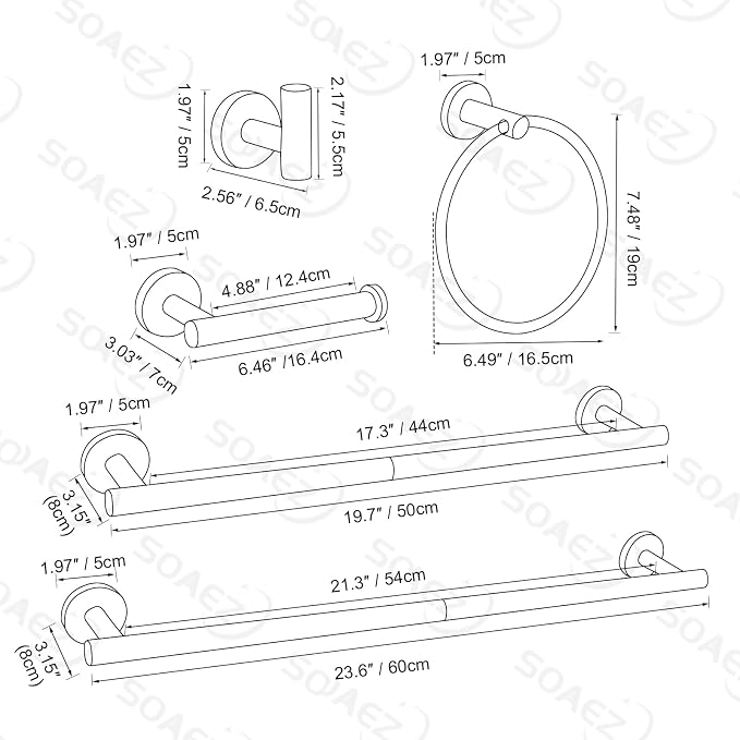 6 Pieces Matte Black Towel Bar Bathroom Hardware Set, 23.6Inch Matte Black - Image 7