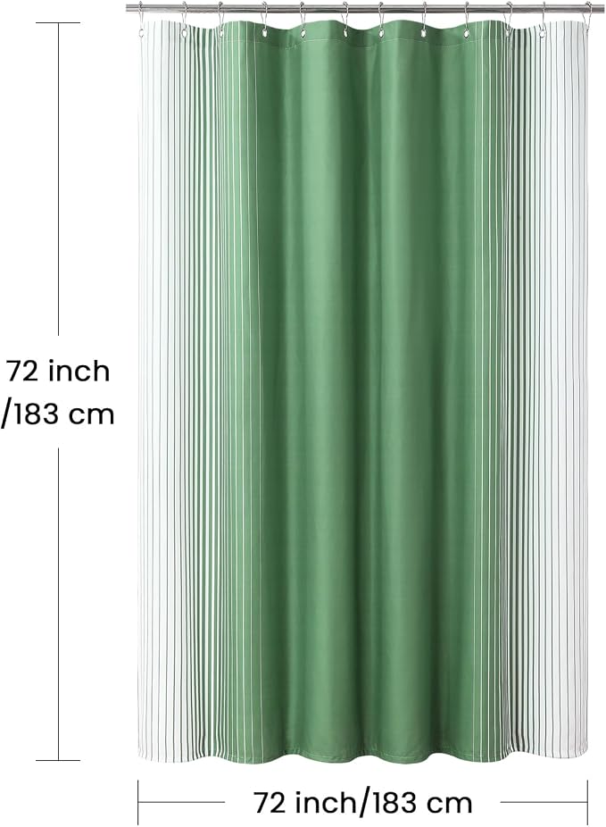 Green Shower Curtain, Sage Green and White Gradient Vertical Stripe Waterproof - Image 6