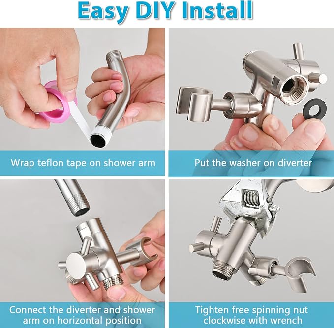 PDPBath Solid Brass 3 Way Shower Arm Diverter Valve - Image 6