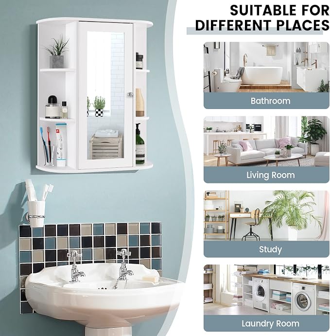 COSTWAY Wall Mounted Bathroom Cabinet, Storage Organizer - Image 9
