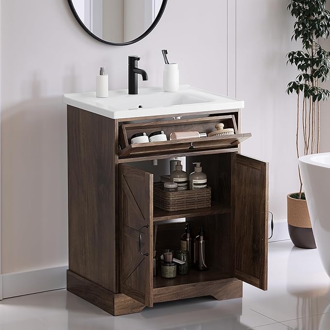 23.62" Bathroom Vanity with Ceramic Sink, Farmhouse Bathroom Vanity Cabinet - Image 6