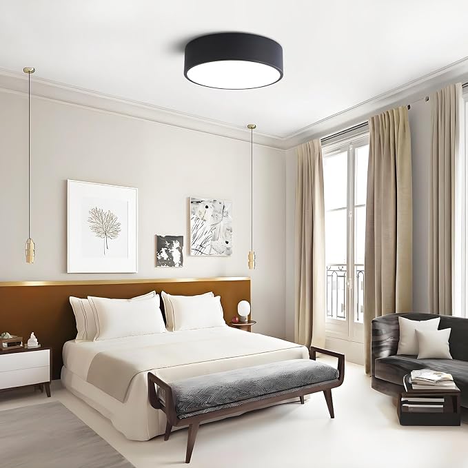 Dimmable Modern Flush Mount Ceiling Light Fixture, Matte Black Round LED Lights - Image 9