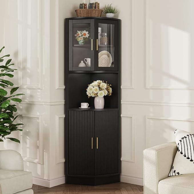64.9" Tall Corner Cabinet, Modern Fluted Storage Cabinet - Image 9