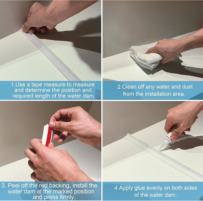 39Inch Shower Threshold Water Dam, Self-Adhesive Silicone Shower Barrier Water - Image 8