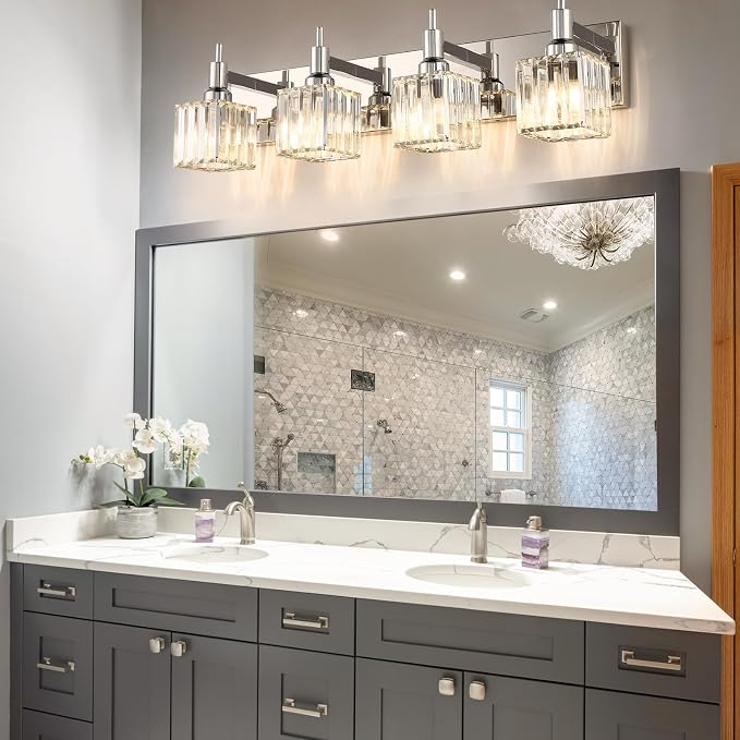 Modern Crystal Bathroom Vanity Light 4-Light Wall Light Fixtures Over Mirror - Image 7