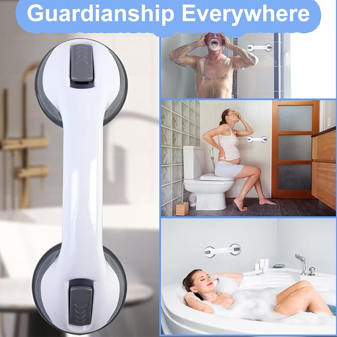 Shower Handles for Elderly Suction Seniors Cup 12 Inch Grey Grab Bar Safety - Image 6