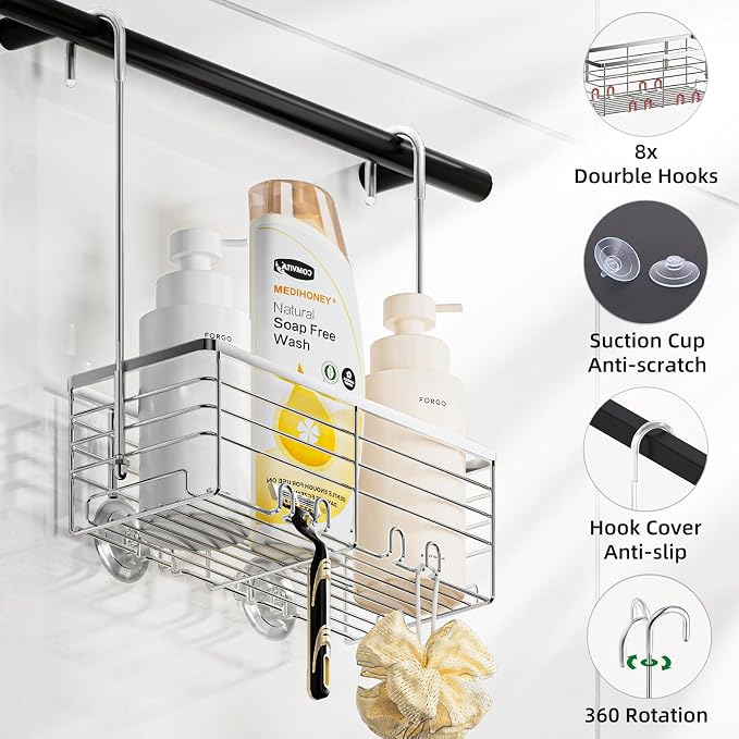SHANSHUI Shower Hanging Caddy, Bathroom Shower Organizer Basket, Shampoo Bracket - Image 6