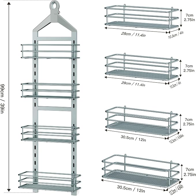 Orimade 4 Tier Adjustable Anti-slip Shower Caddy over Shower Head, Rustproof - Image 8