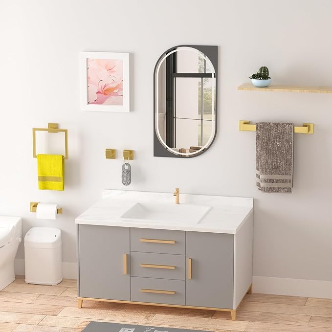 Bathroom Accessory Towel Bar Set: 10 Pieces Gold Bathroom Hardware Square - Image 6
