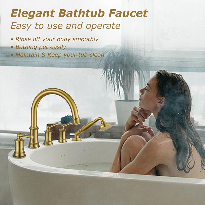 Roman Tub Faucet with Hand Shower, Antique Tub Shower Faucet Set with Valve - Image 6