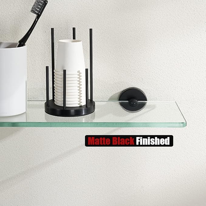 JQK Bathroom Glass Shelf Black, Tempered Glass Shower Storage 20 by 5 inches - Image 7