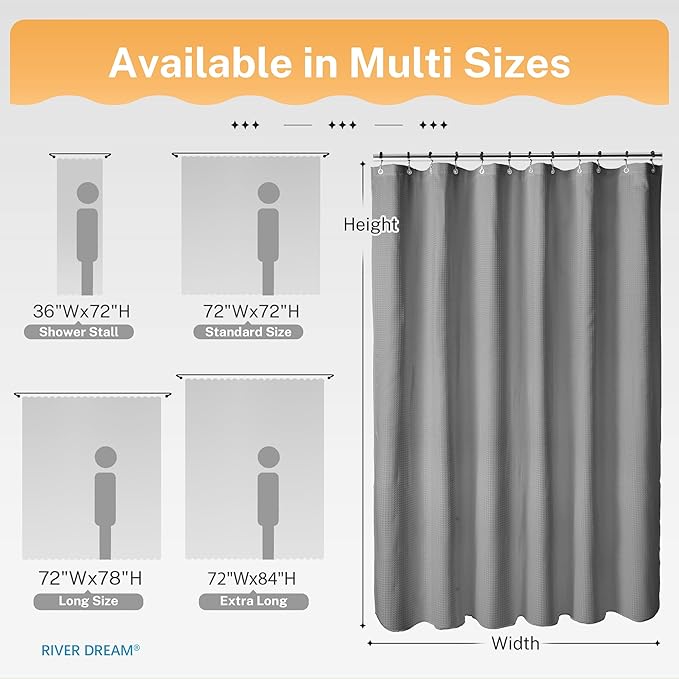 River Dream 3 in 1 Shower Curtain Set, Waffle Fabric Shower Curtain and - Image 7