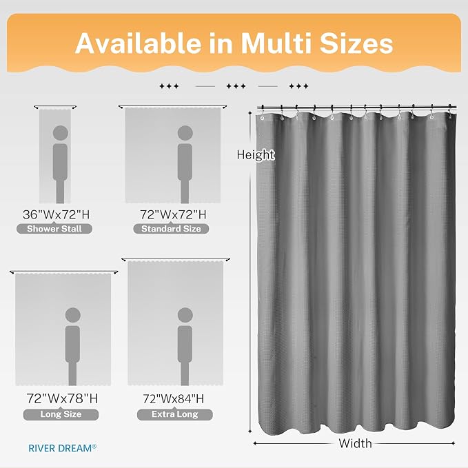 River Dream 3 in 1 Shower Curtain Set, Extra Long Waffle Fabric Shower Curtain - Image 7