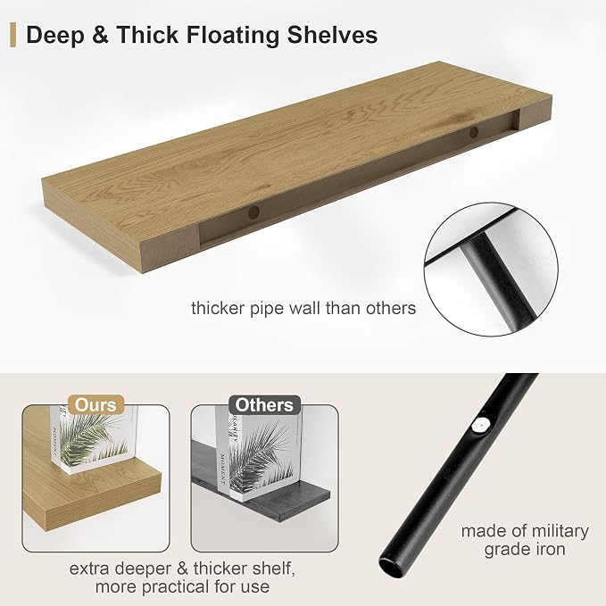 Heimlove Oak Bathroom Shelves Floating Shelves - Image 7