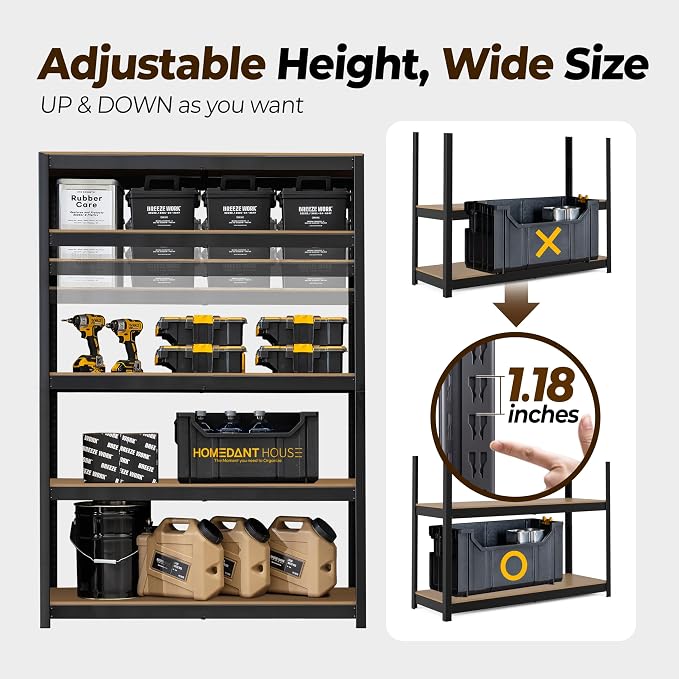 HOMEDANT House 5 Tier Laminated Metal Shelving Unit Adjustable Storage Utility - Image 11