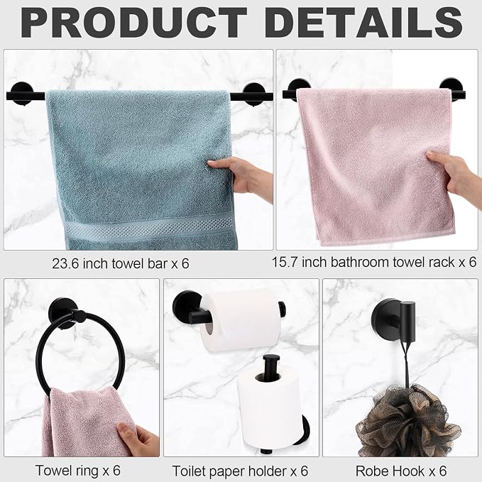 Gisafai 30 Pcs Bathroom Hardware Set, 23.6 Inch Brushed Towel Bar Ring Toilet - Image 6