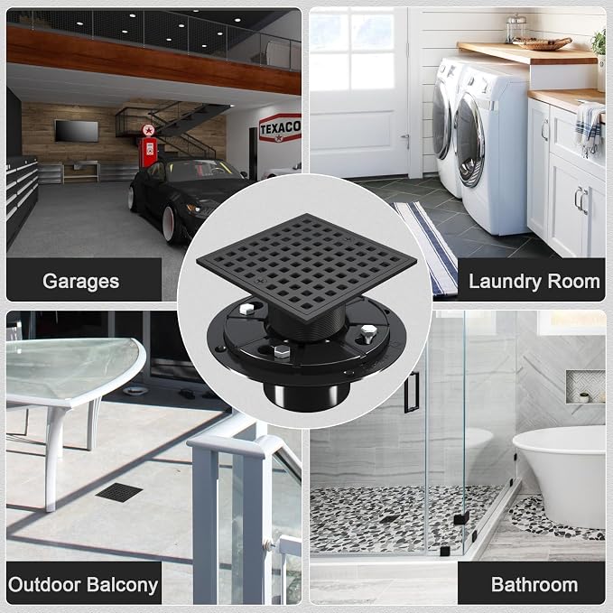 4 Inch Square Shower Floor Drain, Matte Black 304 Stainless Steel Shower Floor - Image 7