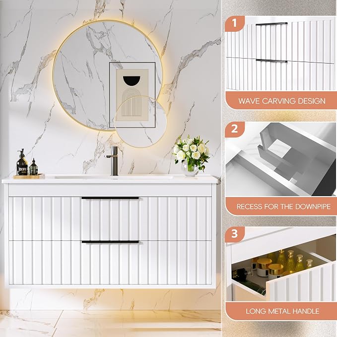 36" Bathroom Vanity with Sink, Floating Vanity Bathroom Sink Cabinet Wall Mount - Image 7